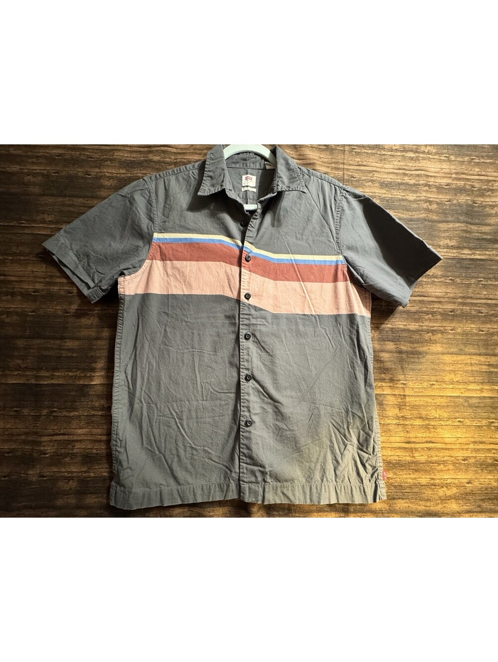 Levi's Men's Richmond Relaxed Fit Dark Shadow Retro Stripes Short Sleeve Shirt S